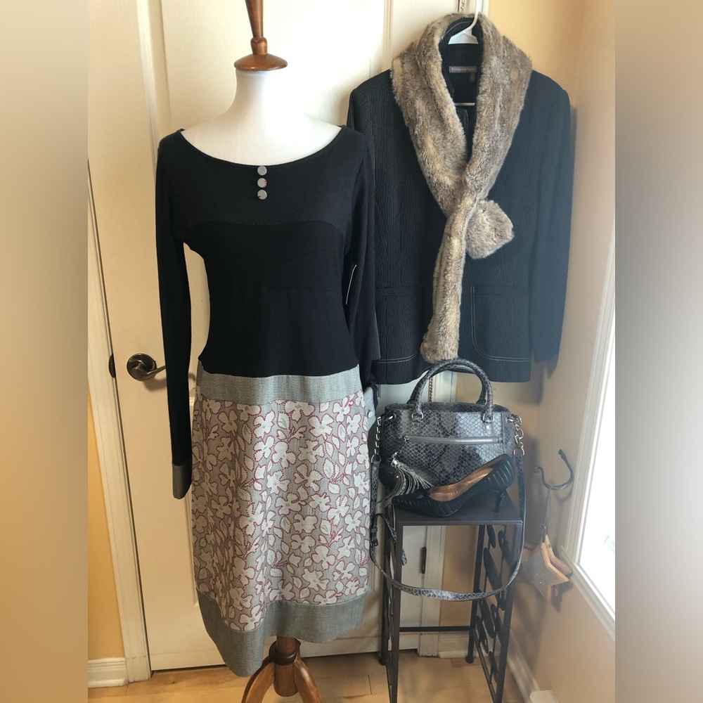 NWT multi textured A-Line dress with Black Bodice style